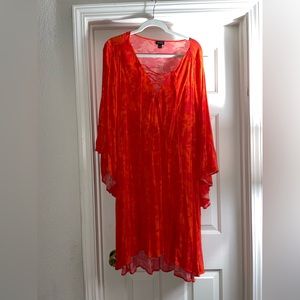 Lace Up Hi-Low Babydoll Dress - Stretch Challis Floral Orange